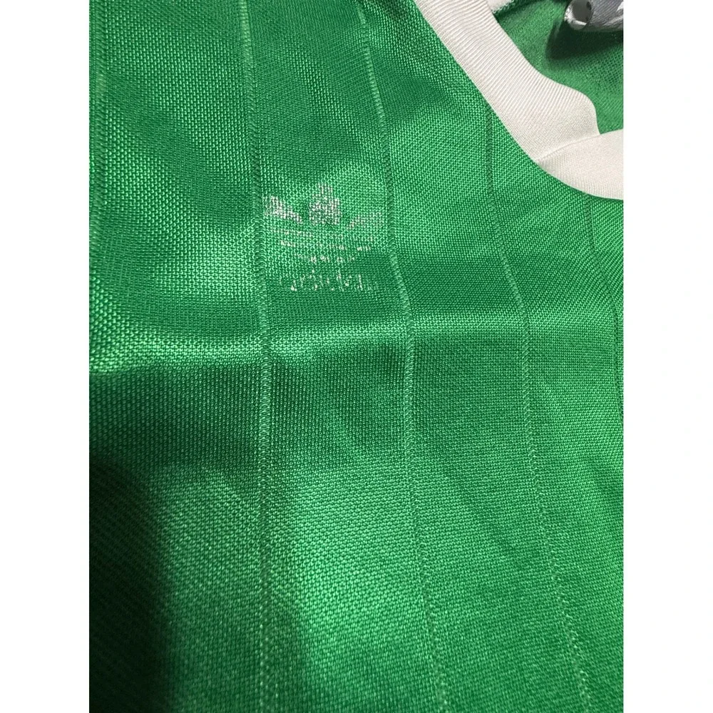 Vintage Adidas Soccer Jersey Green White Stripe Number 4 Made in USA Mens Large